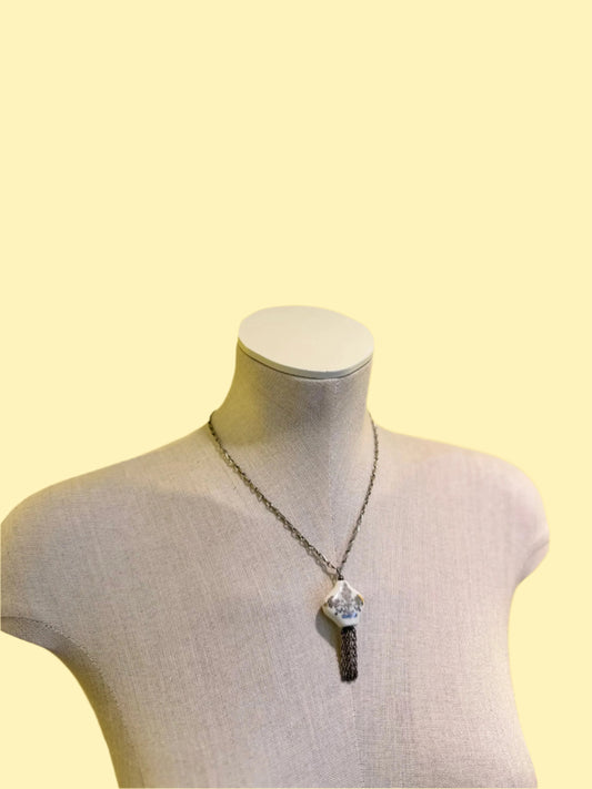 1970s vintage Norwegian designer necklace in porcelan and silver • Anne Marie Ødegaard Ceramic & Silver Pendant