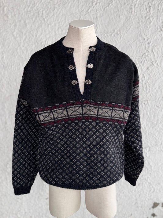 1990s norwegian vintage dark grey wool sweater • Bouviac