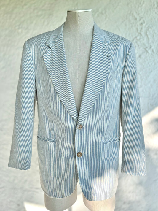 1980s vintage white & blue seersucker blazer • hugo boss