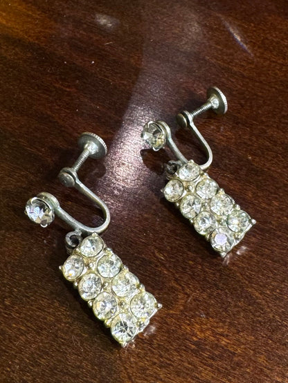 1950s Vintage Rhinestone Drop Earrings screw back for non-piereced ears 