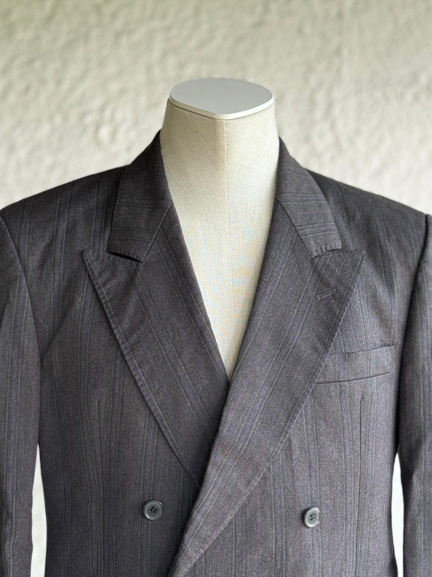 1980s vintage dark grey double-breasted wool blazer • Oscar Jacobson