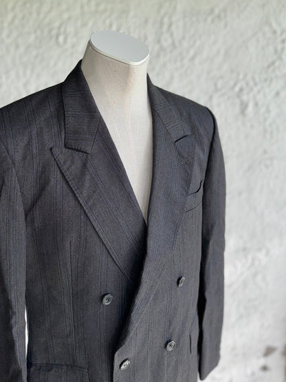 1980s vintage dark grey double-breasted wool blazer • Oscar Jacobson