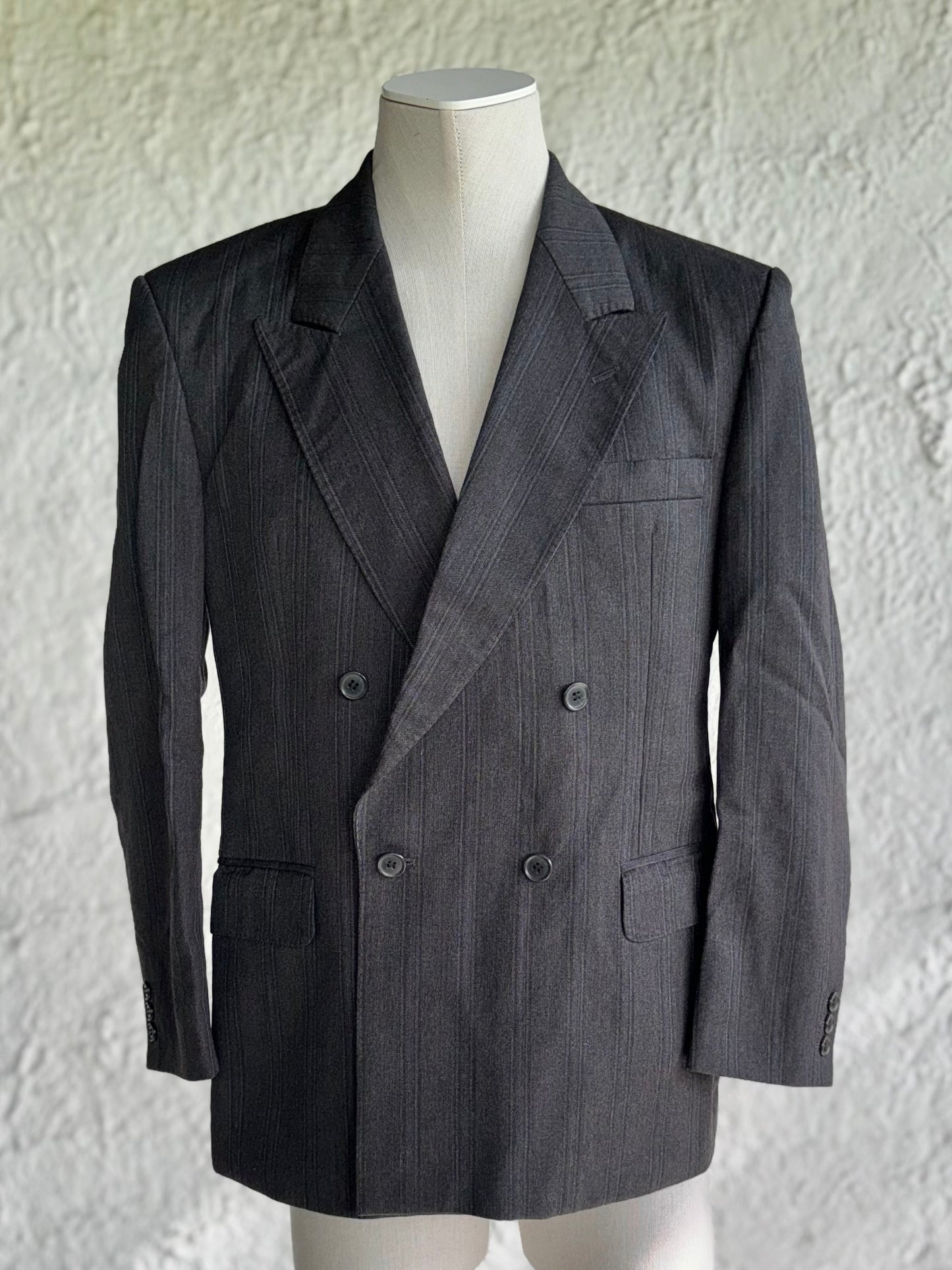 1980s vintage dark grey double-breasted wool blazer • Oscar Jacobson