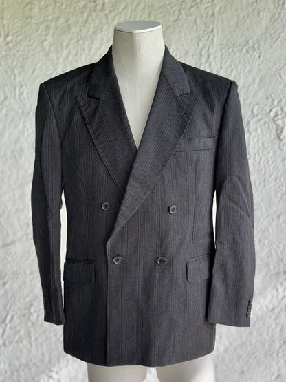 1980s vintage dark grey double-breasted wool blazer • Oscar Jacobson