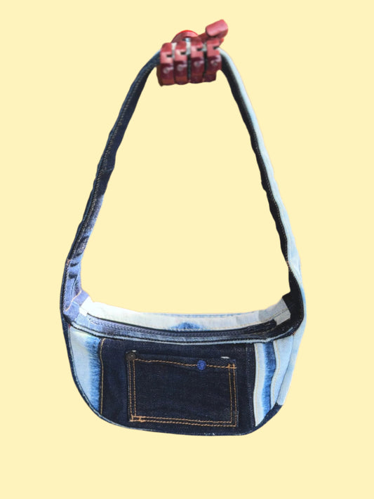 Contrasting Upcycled Denim Purse by KIOKU Studio