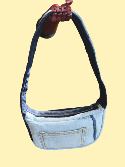 Contrasting Upcycled Denim Purse by KIOKU Studio