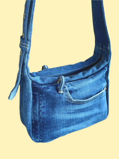 blue denim crossbody bag by KIOKU Studio