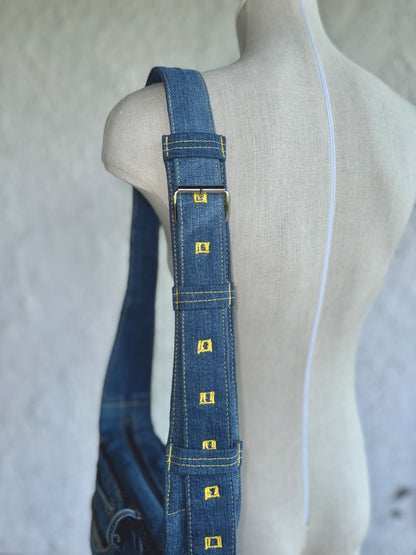 blue denim crossbody bag by KIOKU Studio