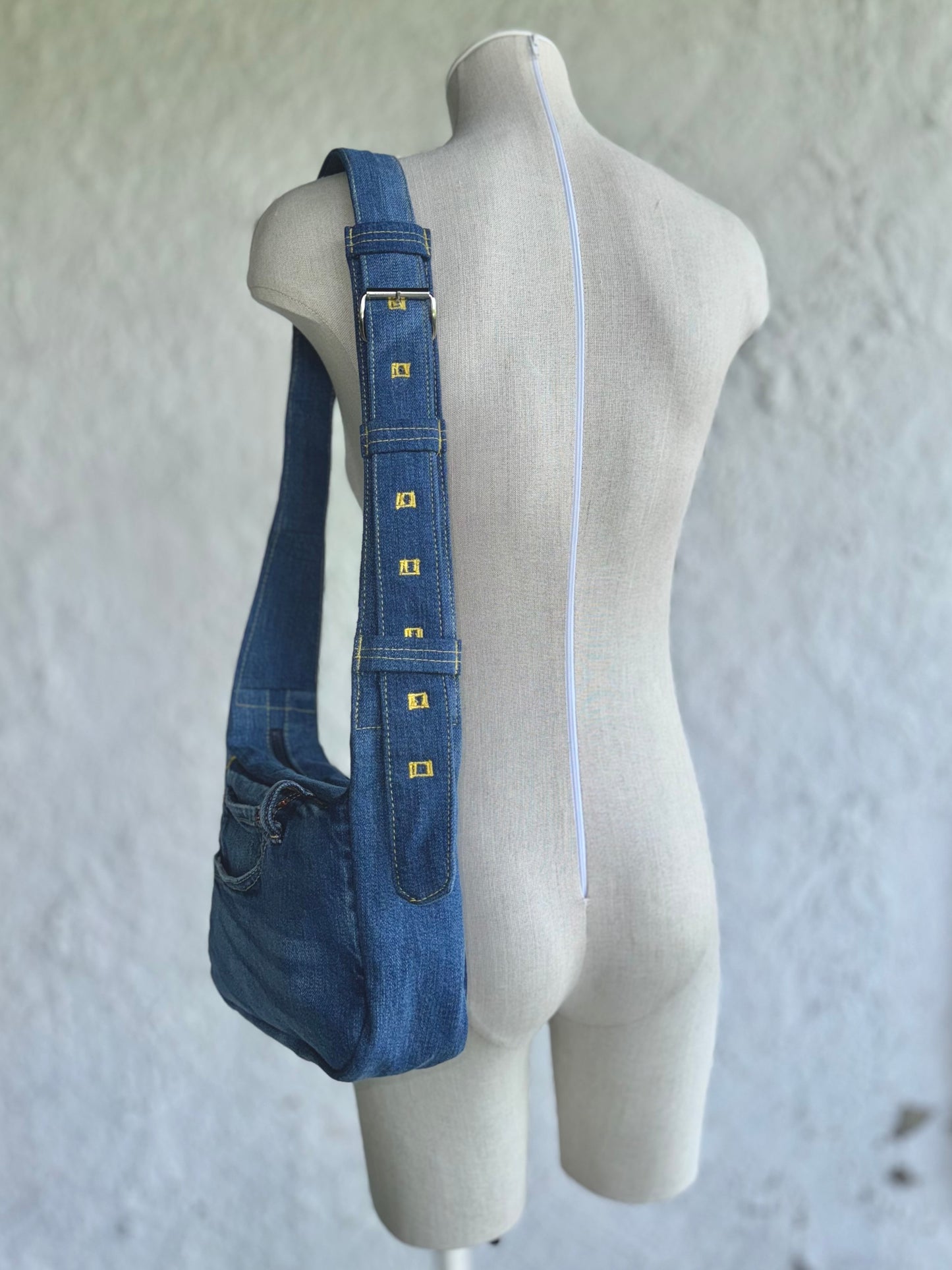 blue denim crossbody bag by KIOKU Studio