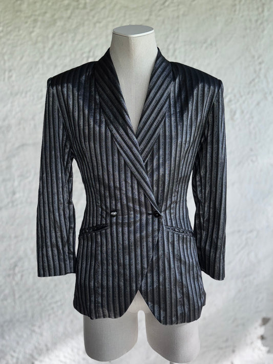 1990s vintage grey metallic striped fitted blazer • Mexx