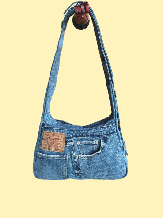 upcycled levi's light blue denim laptop bag by KIOKU Studio