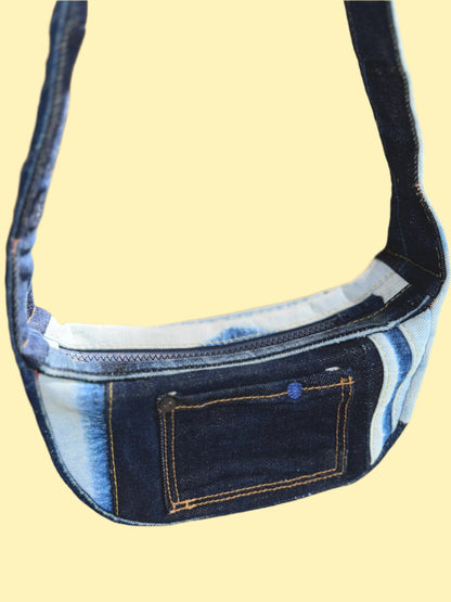 Contrasting Upcycled Denim Purse by KIOKU Studio close up