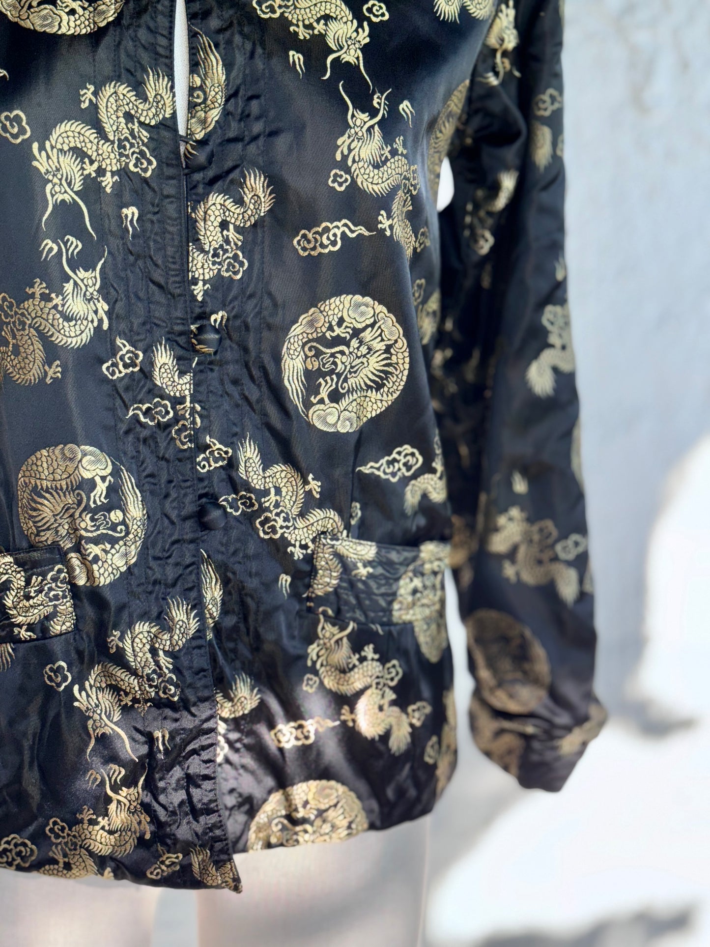 1960s vintage black silk & golden dragons jacket • Solz Squirrel