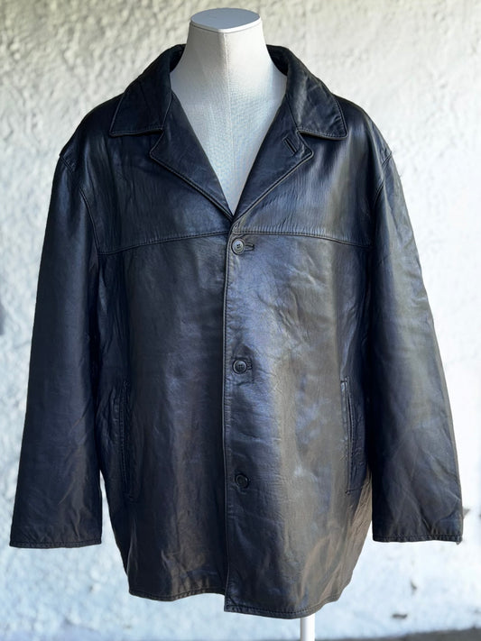 Y2K black leather jacket • Pierre Cardin