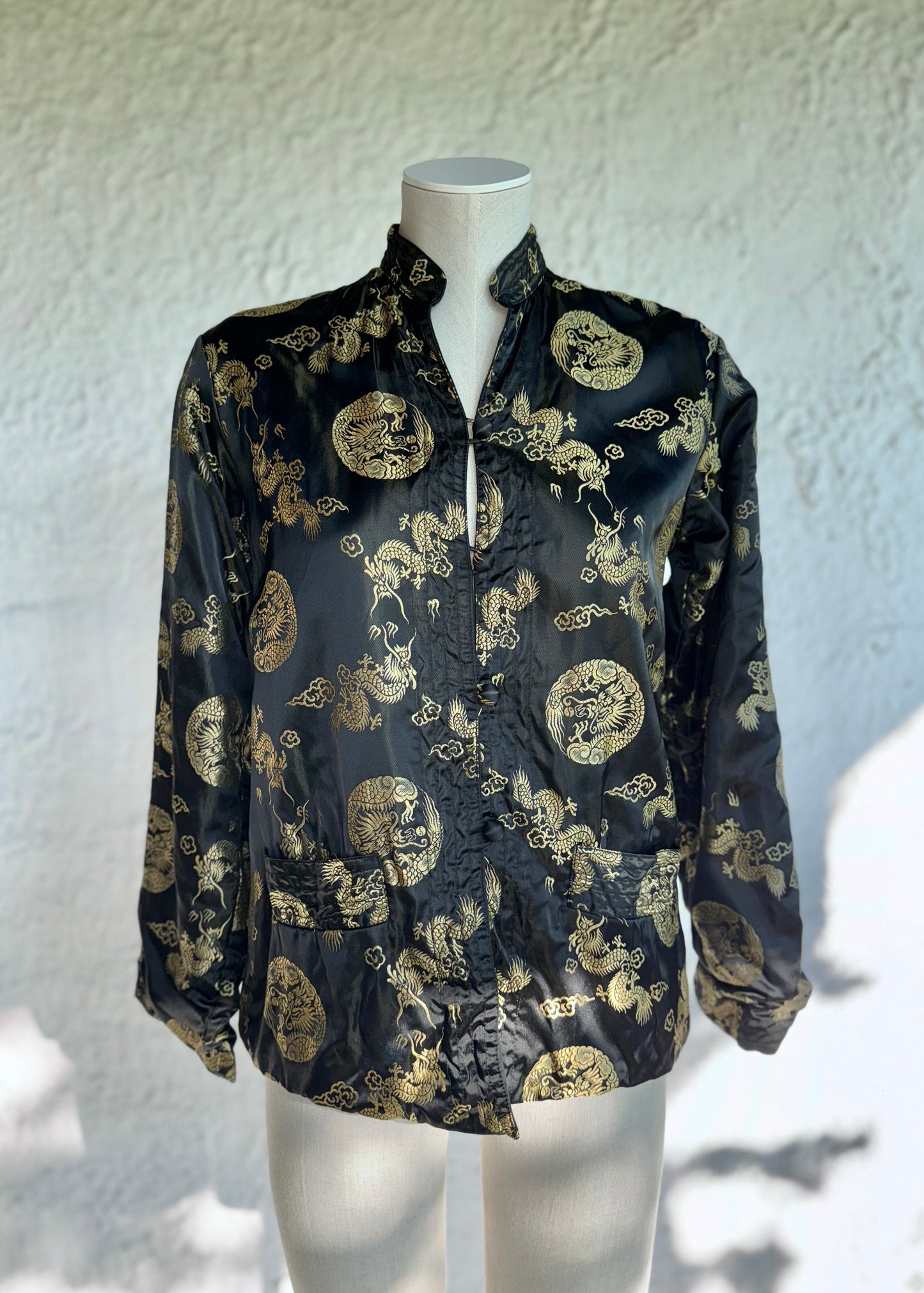 1960s vintage black silk & golden dragons jacket • Solz Squirrel